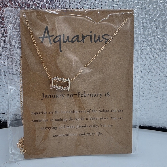 Aquarius Gold Toned Zodiac Necklace - Picture 2 of 4